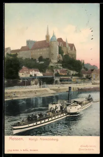 AK Meissen /Elbe, Königliche Albrechtsburg mit Dampfer John Penn