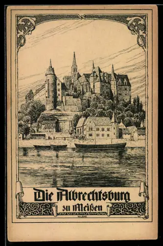 Künstler-AK Meissen, Blick auf die Albrechtsburg