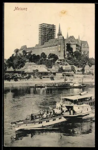 AK Meissen /Elbe, Albrechtsburg mit Dampfer MS Bodenbach