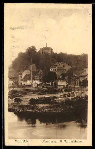 AK Meissen, Uferstrasse mit Martinskirche