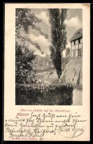 AK Meissen, Blick von Zscheila auf die Albrechtsburg