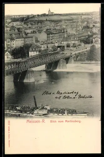AK Cölln /Meissen, Blick vom Martinsberg mit Brücke