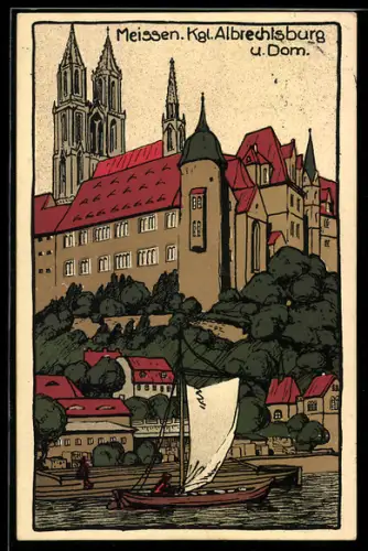 Steindruck-AK Meissen, Kgl. Albrechtsburg & Dom