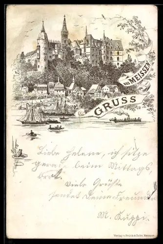 Lithographie Meissen, Albrechtsburg