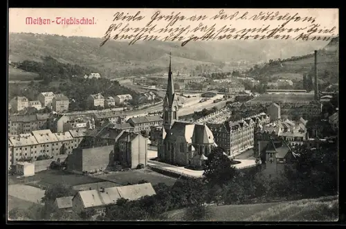 AK Meissen-Triebischtal, Gesamtansicht mit Kirche
