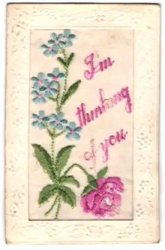 Seidenstick-AK I`m thinking of you, Rose mit Vergissmeinnicht