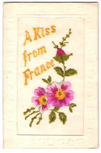 Seidenstick-AK France, A Kiss from France, Blumen