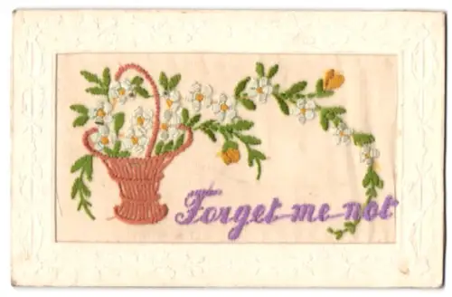 Seidenstick-AK Korb mit weissen Blumen, Forget me not