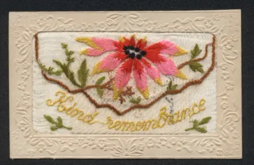 Seidenstick-AK Zweig mit rosafarbener Blume, Kind remembrance