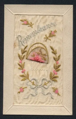 Seidenstick-AK Rosafarbene Blumen, Remembrance