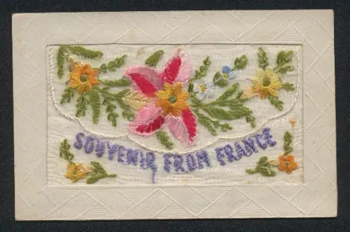 Seidenstick-AK France, Girlande mit gelben Blumen