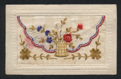 Seidenstick-AK Blumenkorb mit Ornament