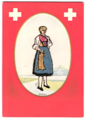 Stick-AK Dame in Baseler Tracht