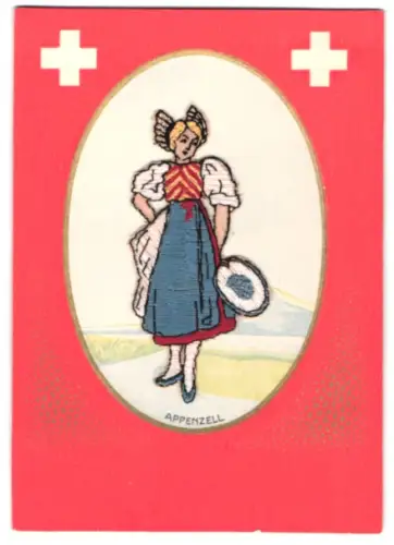 Stick-AK Frau in Appenzeller Tracht