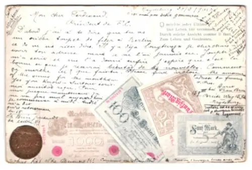 AK Reichsbanknoten 100 Mark, 5 Mark, 50 Mark