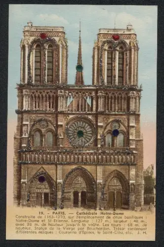 Glitzer-Perl-AK Paris, Cathédrale Notre-Dame, Glitzer-Perlen