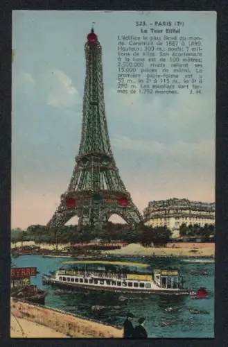 Glitzer-Perl-AK Paris, La Tour Eiffel, Eiffelturm mit Glitzer-Perlen