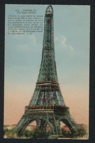 Glitzer-Perl-AK Paris, La Tour Eiffel, Eiffelturm mit Glitzer-Perlen