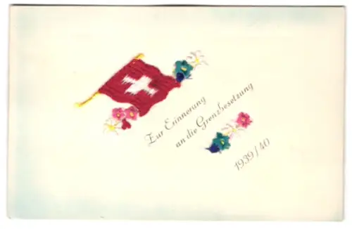 Stick-AK Grenzbesetzung 1939/40, Schweizer Fahne mit Blüten
