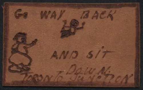 Leder-AK Zwei Figuren, Go way back and sit down