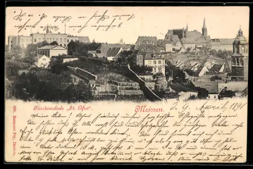 AK Meissen, Fürstenschule St. Afra, Stadtansicht, Kirche