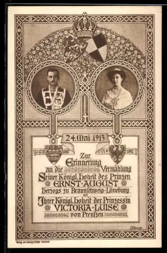 AK Ernst August Herzog von Braunschweig und Victoria Luise von Preussen anlässlich ihrer Vermählung
