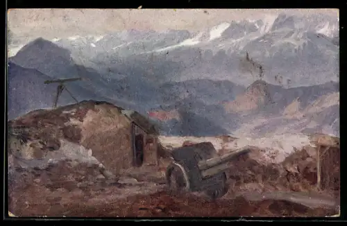Künstler-AK Rotes Kreuz-Kriegsfürsorgeamt Nr.: 537, Artilleriestellung im Suganatal