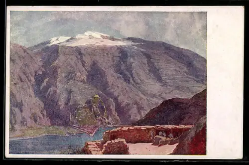 AK Rotes Kreuz Nr. 586, der eroberte Lovcen, Berg mit See