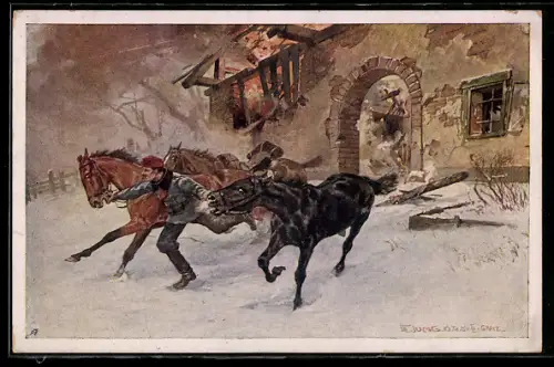 AK Rotes Kreuz Nr. 431: Korporal Franz Vesely rettet Pferde aus einem brennenden Haus