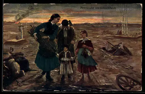 AK Rotes Kreuz Nr. 85, Abendruhe am Schlachtfelde, Flüchtlinge