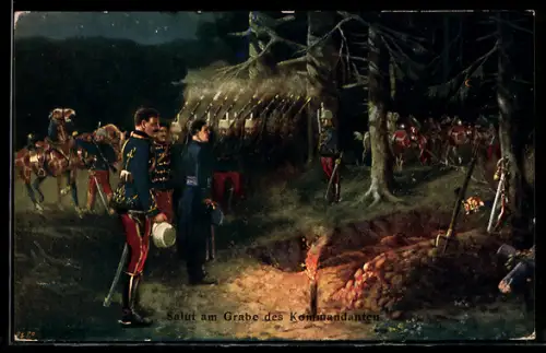 AK Rotes Kreuz Nr. 86, Salut von Soldaten in Uniformen am Grabe des Kommandanten