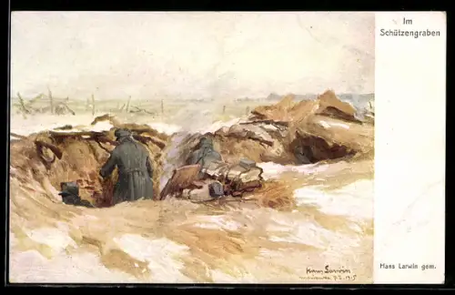 Künstler-AK Hans Larwin, Rotes Kreuz Nr. 399: Soldaten im Schützengraben