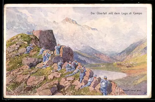 Künstler-AK Rotes Kreuz Nr. 216, Der Überfall mit dem Lago di Campo