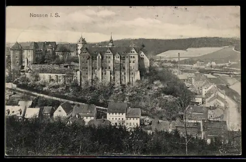 AK Nossen i. S., Schloss und Stadtansicht