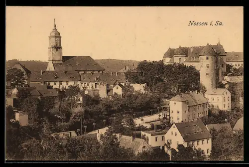 AK Nossen i. Sa., Stadtansicht mit Kirche und Schloss