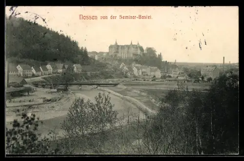AK Nossen, Blick von der Seminar-Bastei auf Schloss und Stadt