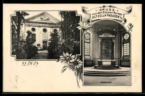 AK Alt-Zella /Nossen, Klosterruinen, Mausoleum, Monument