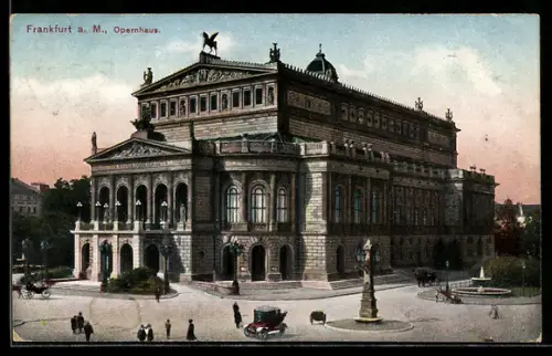 AK Frankfurt a. M., Opernhaus mit Denkmal