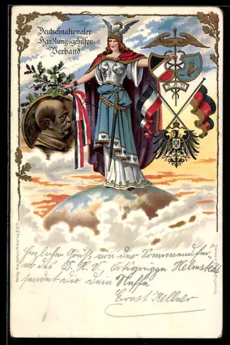 AK Deutschnationaler Handlungsgehilfenverband, Germania & Bismarck Portrait