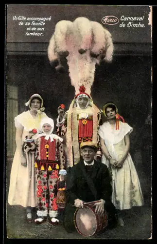 AK Binche, Fasching - Karneval, kostümierte belgische Familie