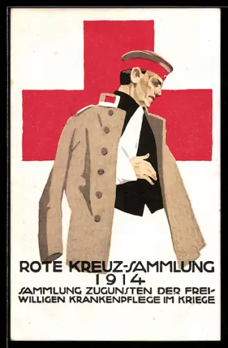 Künstler-AK Ludwig Hohlwein: Rote Kreuz-Sammlung 1914, verletzter Soldat