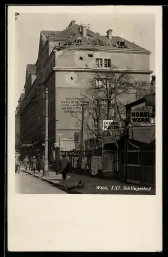 AK Wien, Haus am Schlingerhof mit Granattreffern