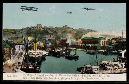 AK Dover, Deutsche Flugzeuge greifen am 6.11.1914 den Hafen von Dover an