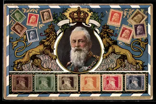 AK Prinzregent Luitpold, Briefmarken, Krone