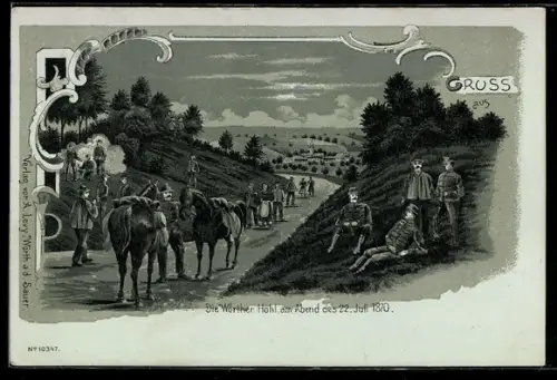 Mondschein-AK Wörth, Wörther Hohl am Abend des 22.7.1870, Reichseinigungskriege