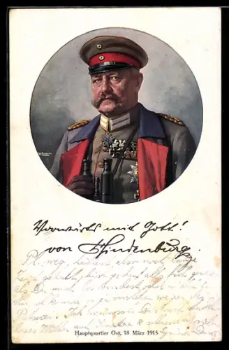 AK Portrait von Paul von Hindenburg mit Fernglas in der Hand