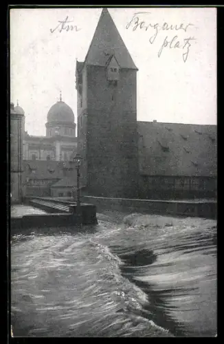 AK Nürnberg, Hochwasser 1909, Am Bergauerplatz