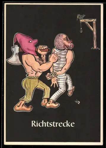 Künstler-AK sign. H. Moritz: bergmännische Begriffe karikiert aus Lustige Gezähekiste, Nr. 6: Richtstrecke