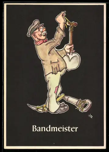 Künstler-AK sign. H. Moritz: Lustige Gezähekiste - 48 bergmännische Begriffe, Bild 25, Bandmeister