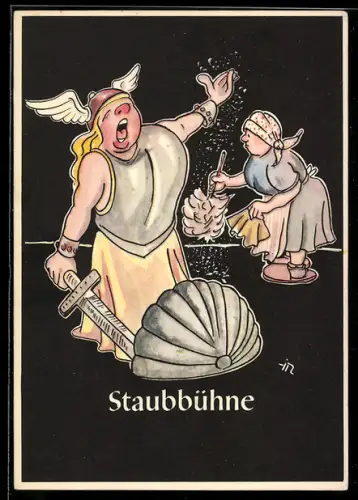 Künstler-AK sign. H. Moritz: Lustige Gezähekiste - 48 bergmännische Begriffe, Bild 44, Staubbühne